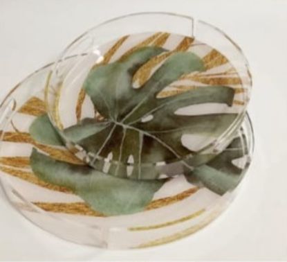 Picture of Set Round Plexi Tray Leaf/AY388